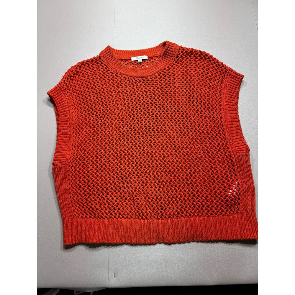 Madewell Bright Orange Open-Knit Crewneck Sweater Vest
